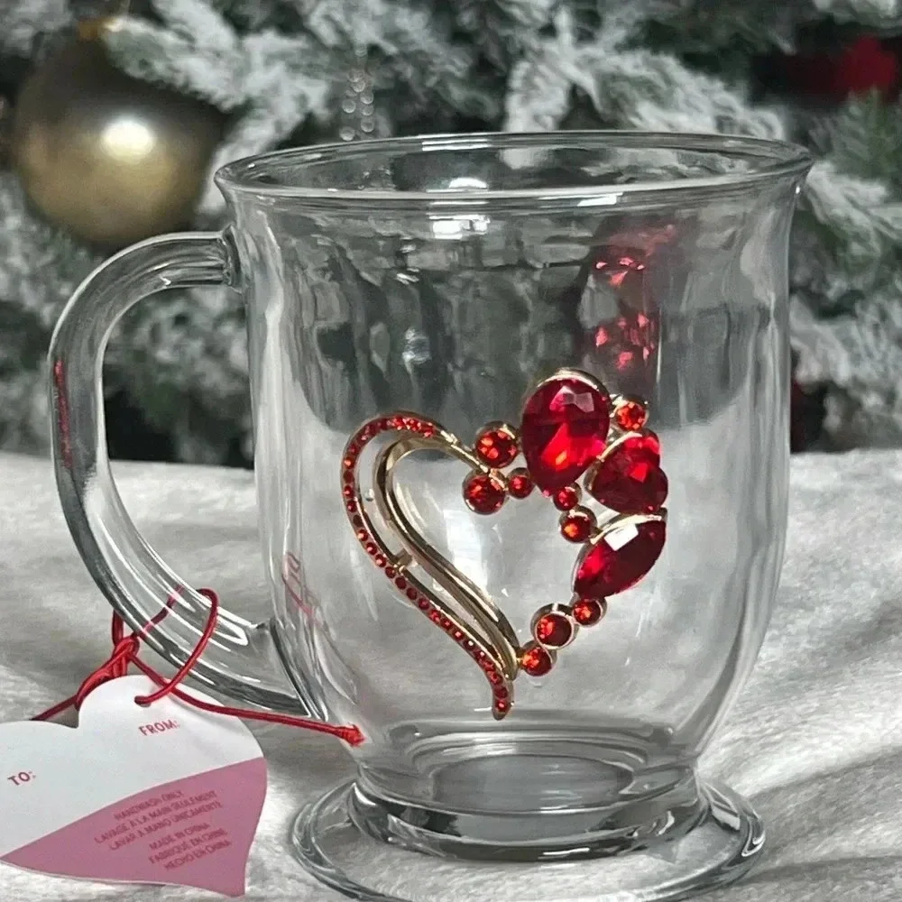 **Radiant Red Gemstone Heart Glass Mug – 15 oz** - Picture 5 of 7